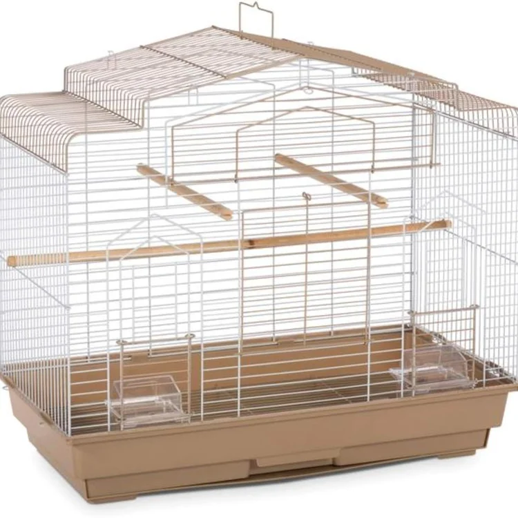Spacious stainless bird cage with wooden perches and removable trays