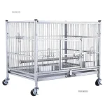 Stainless bird cage with wheels and multiple access doors for easy cleaning