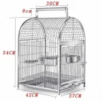 Stainless bird cage with measurements and feeding bowls for pet birds