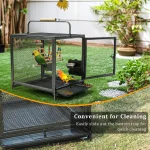 Stainless bird cage with colorful parrots and easy-clean sliding tray