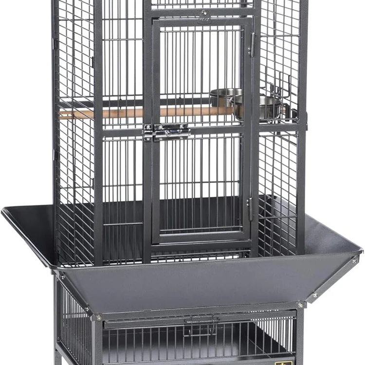 Stainless bird cage with multiple perches and spacious design for pet birds