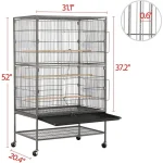 Stainless bird cage with dimensions and multiple levels for pet birds