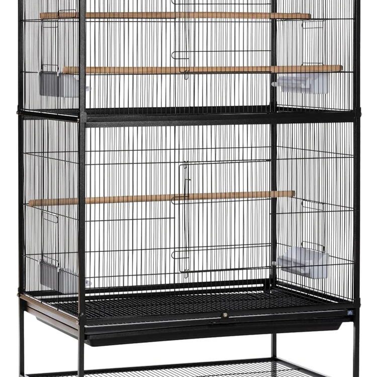 Large stainless bird cage with multiple perches and spacious design for birds